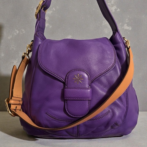 NEW Isaac Mizrahi Purple Genuine Leather Dual Strap Shoulder Bag
